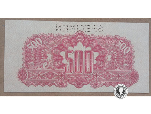 500 Korunová poukážka kolkovaná - 1944 - Česko-Slovensko - SPECIMEN