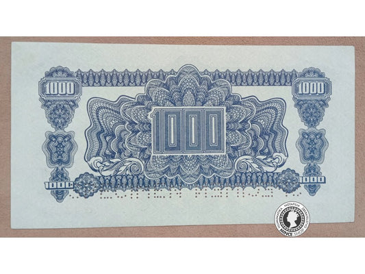 1000 Korunová poukážka kolkovaná - 1944 - Česko-Slovensko - SPECIMEN SPECIMEN