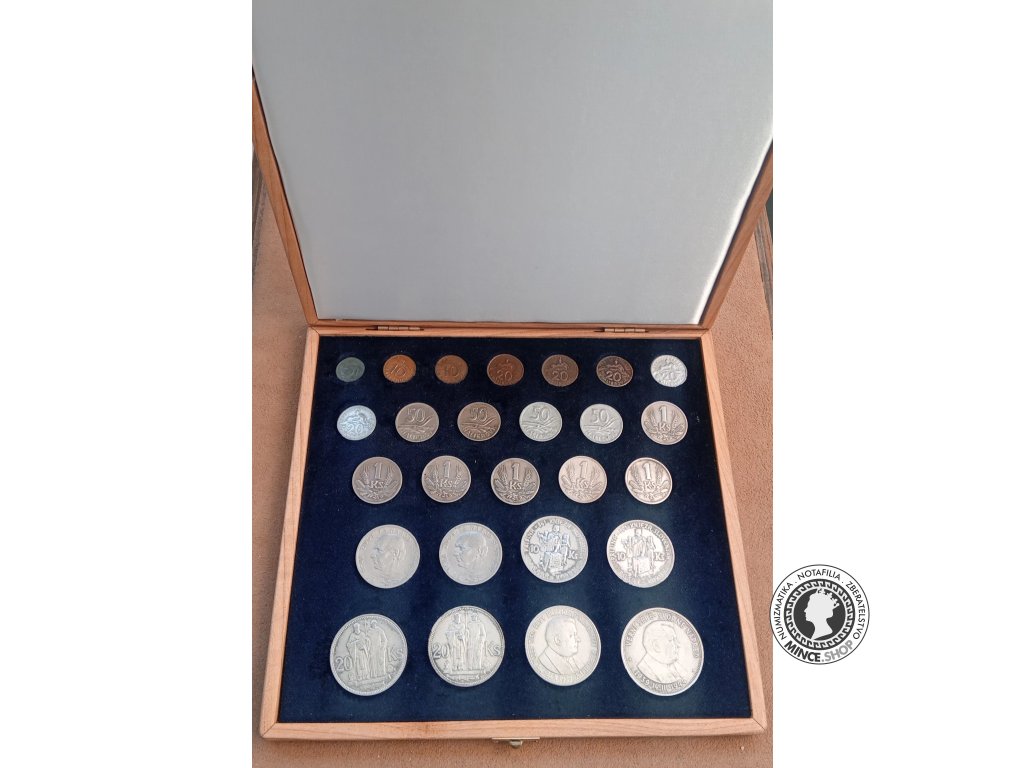 Sada mincí v drevenej kazete Slovenský štát 1939 - 1945 aj s variantami