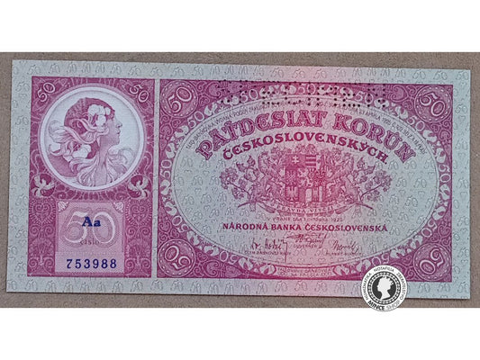 50 Korún - 1929 - 1.ČSR - UNC