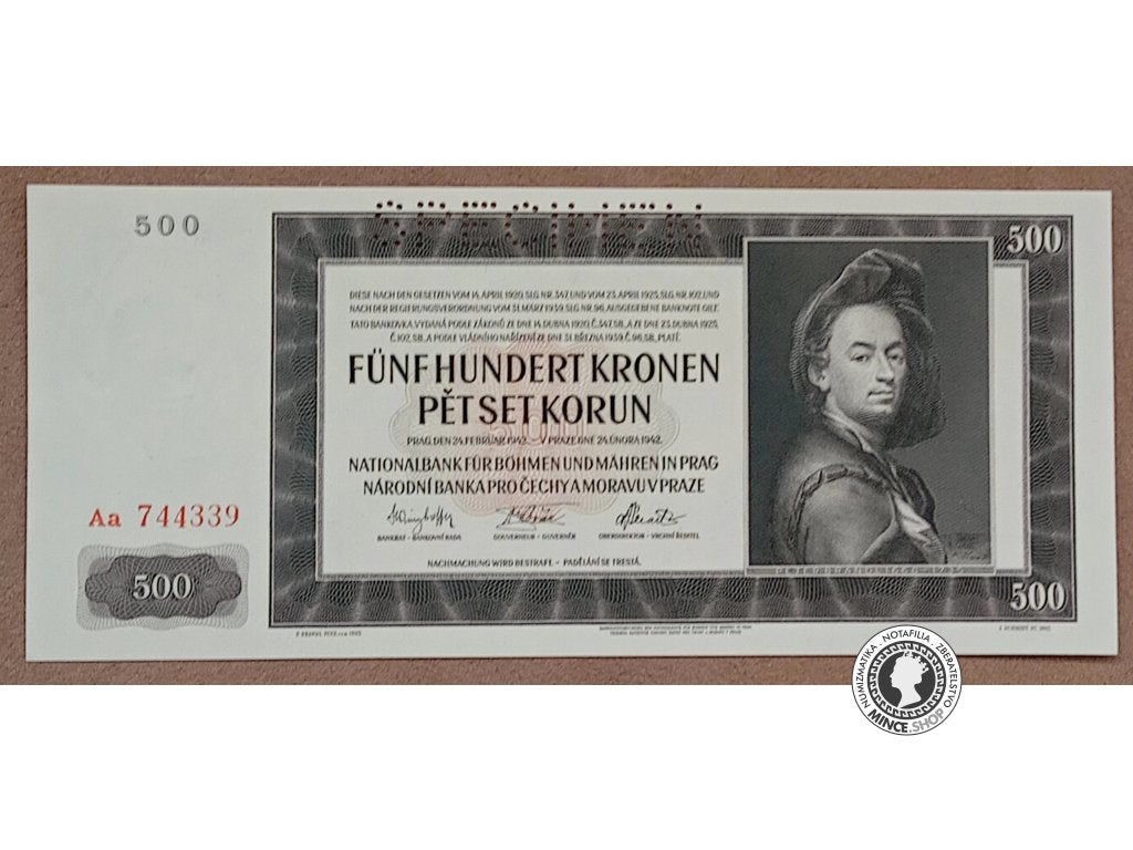 500 Korún - 1942 - Protektorát Čechy a Morava - UNC