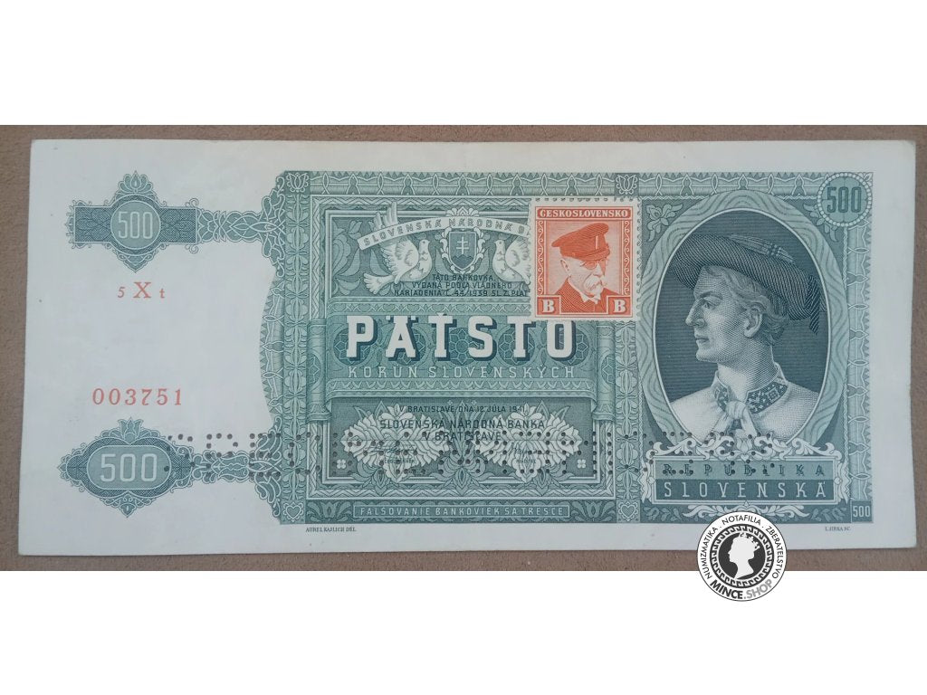 500 Korún koľkovaných - 1941 - Slovenský Štát / Česko-Slovensko