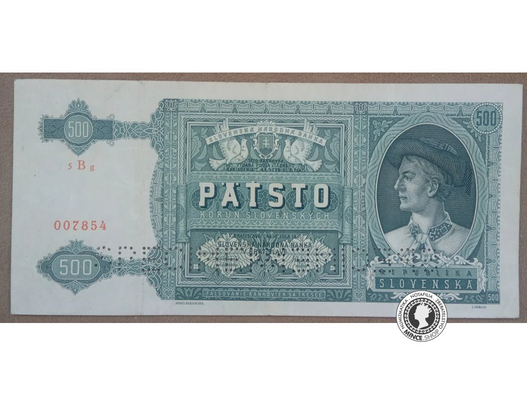 500 Korún - 1941 - Slovenský Štát / Česko-Slovensko