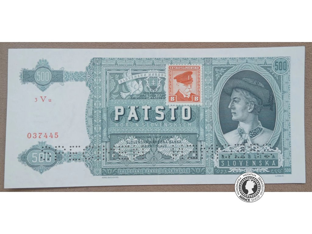 500 Korún koľkovaných - 1941 - Slovenský Štát / Česko-Slovensko - SPECIMEN