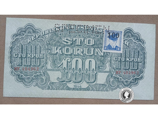 100 Korunová poukážka kolkovaná - 1944 - Česko-Slovensko - SPECIMEN