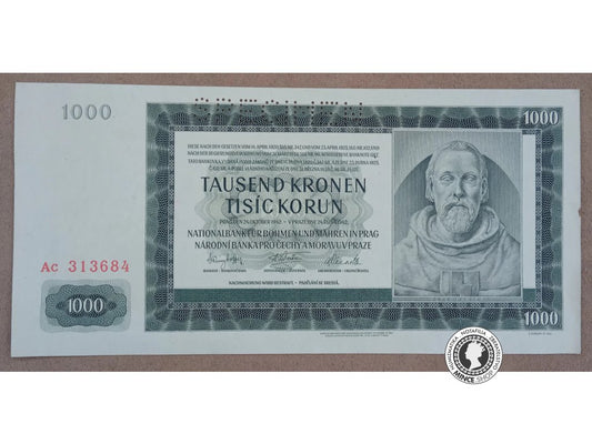 1000 Korún - 1942 - Protektorát Čechy a Morava - SPECIMEN